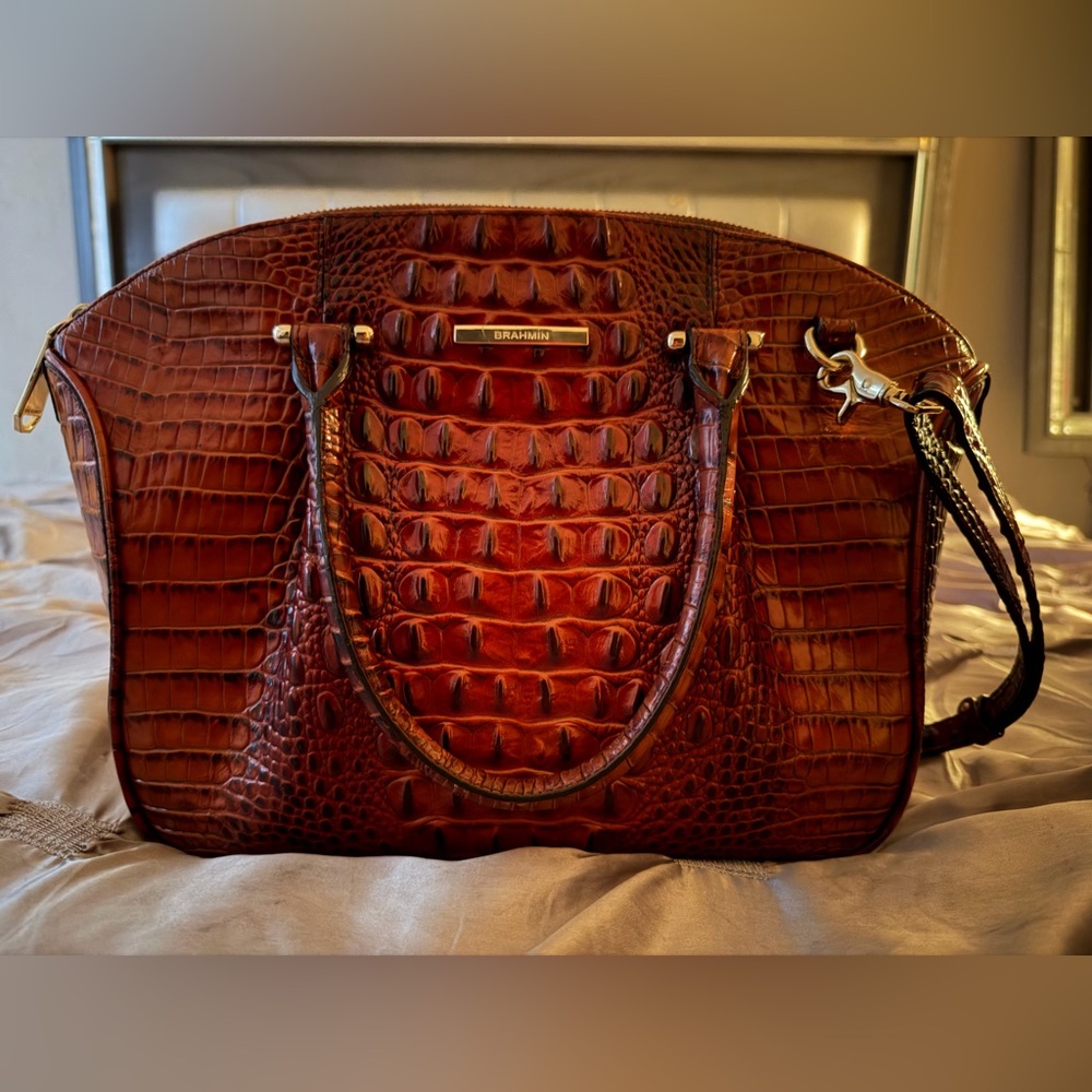 Brahmin Rich Brown Embossed Satchel